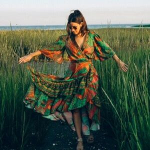 FARM Rio x Anthology flutter sleeve wrap maxi dress size S